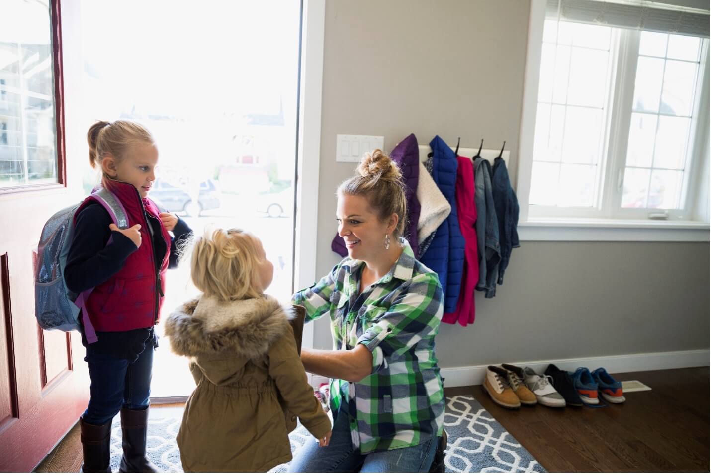 two children and a mom